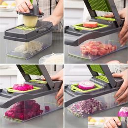 Fruit & Vegetable Tools 14 In 1 Mtifunctional Chopper Cutter Dicer Slicer Mando Line Onion 231207 Drop Delivery Home Garden Kitchen, D Dhfpg