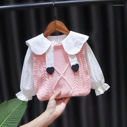 Clothing Sets Baby Girl Spring Autumn Shirt Blouse Vest Sweater 2 Piece Fashion Cute Toddler Clothes Set Outfits 0-4T