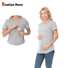 Maternity Tops Tees Emotion Moms Summer Maternity T-Shirt Big Size Short Sleeve Stretch Cotton Tops Breastfeeding Loose Clothes For Maternity Women Y240518NTND