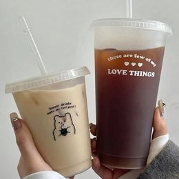 1pc480ml700ml Cute Water Bottle Summer Coffee Cup Plastic Straw Large Capacity Handy Portable Reusable Drinking 240516