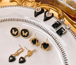 Stud Earrings 5 Pcs Love Black Series Eardrop For Women Fashionable Unique Metal Baroque Design Dangle Jewellery With Gift Box