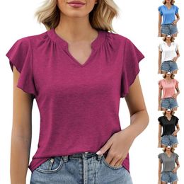 Women's T Shirts Summer V-Neck Solid Color Ruffled T-Shirt Oversized Clothing Sale Cropped 2024