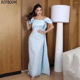 Party Dresses Charming Sky Blue Sequin Sleeveless Off The Shoulder Evening Dress 2024 Straight Sweep Train Custom Made Stain Zipper Prom
