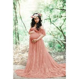 Maternity Dresses Womens maternity dress photo shoot maternity dress beautiful lace tail short sleeved dress H240518