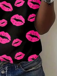 Women's T-Shirt Summer Plus Size Ladies T-shirt 3D Printed Sexy Lips Womens Breathable T-Shirt Oversized Strt Short Slve Round Neck T-Shirt T240518