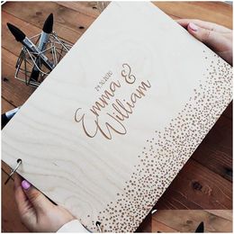 Other Event & Party Supplies Personalised Wedding Guestbook Custom Wood Guest Book Engagement Anniversary Gift Sign 230704 Drop Delive Dhq21