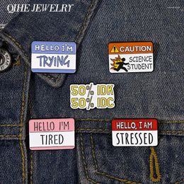Brooches Dialogue Enamel Pin Brooch Badge Trying Custom Introduction Hello Stressed Lapel Clothes Sweather Bag Jewellery Gifts Wholesale