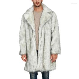 Men's Jackets YILEEGOO Men Winter Faux Fur Coat Long Sleeve Lapel Collar Open Front Fluffy Jacket Outwear