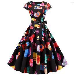 Casual Dresses Women Vintage Short Sleeve Christmas 1950s Housewife Evening Party Prom Dress