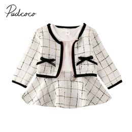 Baby Spring Autumn Clothing Winter Toddler Girls Clothes Plaid Coat TopsTutu Dress Formal Party Elegant Outfit Set 240518