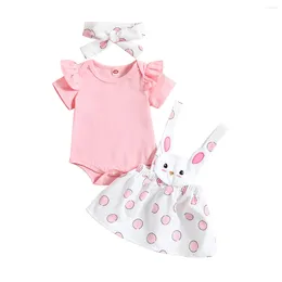 Clothing Sets 0-24M The First Easter Clothes For Baby Girls Cotton Casual Short Sleeve Romper Suspender Skirts Headband 3Pcs Summer