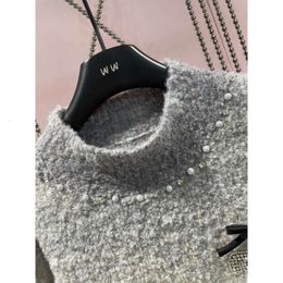 Women's Knits & Tees Mm Home Autumn/winter New Yarn Heavy Industry Nail Diamond Bead Style Pullover Sweater Fashion Versatile Knitwear Bow