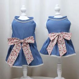 Dog Apparel Blue Colour Denim Princess Skirt For Small Size Clothes Spring And Summer Pet Clothing With Big Bow Decoration Thin Dress