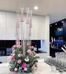 NEWParty Decoration Arms Long Stemmed Modern Clear Acrylic Tube Hurricane Crystal Candle Holders Wedding Table Centrepieces RRA1055940939