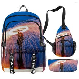 Backpack Hip Hop Funny Flame Aperture 3D Print 3pcs/Set Student School Bags Multifunction Travel Chest Bag Pencil Case