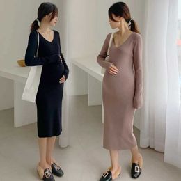 Maternity Dresses Knitted Maternity Dress Elasticity Autumn Pregnant Clothes Long Sleeve Maternity Gown Photography Photo Shoot Pregnancy Dress H240518