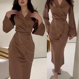 Ethnic Clothing 2024 Autumn Long Sleeve Dress High Waist Slim Gown Cocktail Party Dresses Women S-2XL