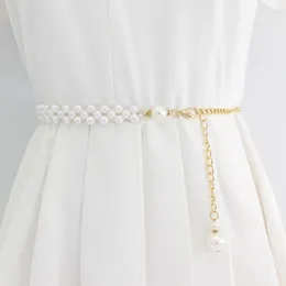Belts Imitation Pearl Women Chain Elegant Thin Adjustable Waistbands Lady Dress Shirt Hanfu Clothing Decorative Straps