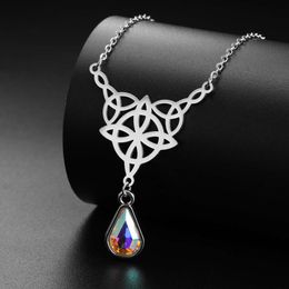 Vintage Irish Celtic Witch Knot Necklace Stainless Steel Crystal Water Drop Pendant Jewelry Women Valentine S Day Gifts