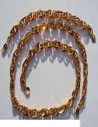 18 k GP Gold Finish Heavy 8mm Miami Cuban Link Pair Chain Necklace Bracelet stamp Set3843252