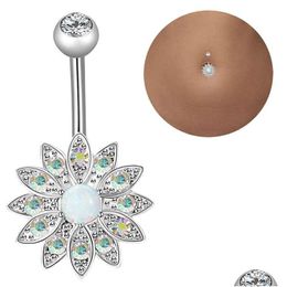 Navel Bell Button Rings Style 3 Pieces 14G Stainless Steel Belly Ring Barbell Lady Flower Body Perforation Drop Delivery Jewellery Dheke