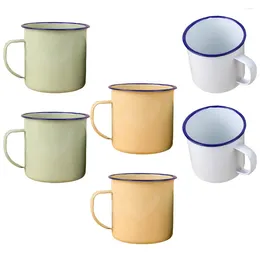 Mugs 6 Pcs Retro Enamel Cup Home Vintage Tea Cups Drinking Camping Plate Set Mug Coffee