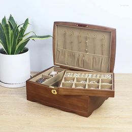 Jewelry Pouches Double Layer Wooden Box Storage Display Women Earrings Ring Necklace With Lock Girl Birthday Gift