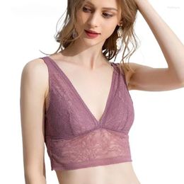 Bras 2024 Women's Summer French Lace Vest Style Sexy And Breathable Natural Mulberry Silk Bra Without Steel Ring Back