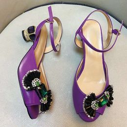 womn Ladis 2021 Gnuin ral lathr Rhinston 6CM high hls sandals silk satin summr buckl wdding Gladiator drss shos diamond Ballots 3D candy b604