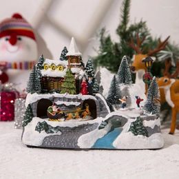 Decorative Figurines Rotatable Music Villages Sculpture For Home Bar Shop Decoration Gift Christmas Glowing Snow House Figurine