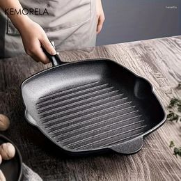 Pans 1PCS Thick Cast Iron Frying Pan Household Large Striped Steak Suitable For Induction Cooker Of Stoves Flat Grill