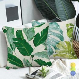 Pillow Green Leaves Plants Cover Decorative Pillowcase For Livimg Room Fauxlinen Throw S Car Office Home Decor