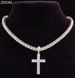 Anhänger Halsketten Männer Frauen Hip Hop Cross Halskette mit 4mm Zirkon Tenniskette vereisen Bling HipHop Schmuck Fashion Gift 1038473
