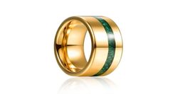 Wedding Rings 6mm Gold Color Polished Inlaid Malachite Tungsten Steel Ring For Men Groove Carbon Engagement7591414