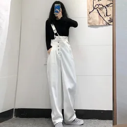 Women's Jeans Korean Y2k Women's Slim Fit Cotton Denim Overalls White Or Black Jumpsuit Bib Dungarees Ladies Baggy Straps Trousers