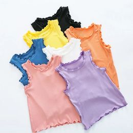 Summer Tops for Girls Fungus Kids Tank Top Solid Colour Children T-shirts Cotton Baby Vest Undershirts Toddler Bottom 240518