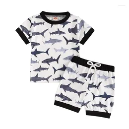 Clothing Sets Baby Boys Shorts Set Fish Print Short Sleeve Crew Neck T-shirt With Summer Outfit