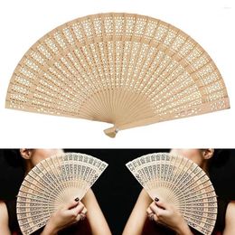 Decorative Figurines Folding Hand Held Fans Sandalwood Ladies Plain Wooden Hollow Fan Portable Travel Decor For Wedding Decorating Wall