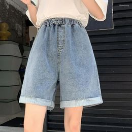 Women's Shorts College Style Loose Cut Cropped Pants Slim Fit High Waisted Jeans Wide Leg Rolled Edge Denim For Women