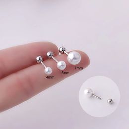 1PC 457MM Imitation Pearl Cartilage Earrings 20G Stainless Steel Ear Conch Helix Snug Screw Back Earring Stud Piercing Jewellery 240511