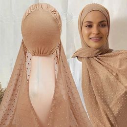 Bandanas Durag Ramadan Instant Hijabs with C Pom Chiffon Jersey Tuan Muslim Woman Veil Islamic Hijab Cs Easy to Wear Headscarf J240516