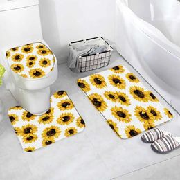 Bath Mats Yellow Sunflower 3pcs Set Plant Flower Anti Slip Washable Bathroom Rug Shower Toilet Lid Cover Accessory