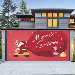 Decorative Flowers Arts And Crafts Table Cover 7x16FT Merry Christmas Holiday Banner Garage Door Mural Winter Santa Outdoor Large Gantry