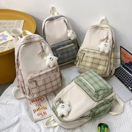 School Bags Campus Fresh And Cute Soft Girl Student Checkered Backpack With Korean Antique Style