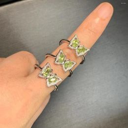 Cluster Rings Butterfly Natural Peridot Ring Adjustable Female Jewellery For Women Gift Wholesale High Quality Vintage Fine