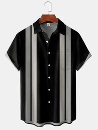 Men Classic Stripes Print Shirt Patchwork Club Party Summer Beach Hawaiian Summer Casual Short Sleeve Shirts 240517