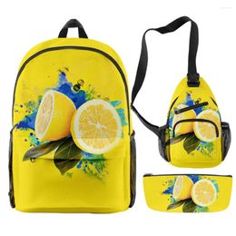 Backpack Harajuku Funny Lemon 3D Print 3pcs/Set Pupil School Bags Travel Laptop Chest Bag Pencil Case