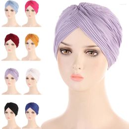 Ethnic Clothing Latest Pleated Knot Turban Women Chemo Cap Muslim Hijab Beanie Bonnet Hat Stretch Hair Loss Headscarf Wrap Turbante