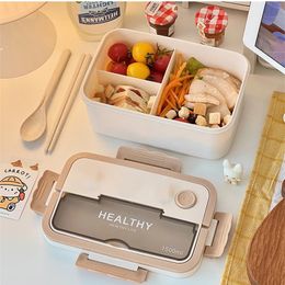 Compartment Lunch Box Plastic Portable Lunchbox Students Office Bento Microwave Food Containers with Chopsticks and Spoon 240514