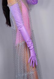 EXTRA LONG FASHION GLOVES Faux Leather Sheepskin 28quot 70cm Evening Women Long Leather Gloves Light Purple Lavender WPU186 20117869910